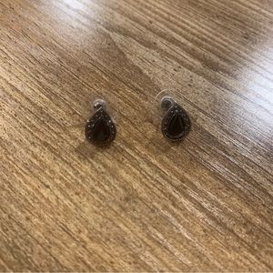 Black Pear Shape Post Earrings with Cubic Zirconia border